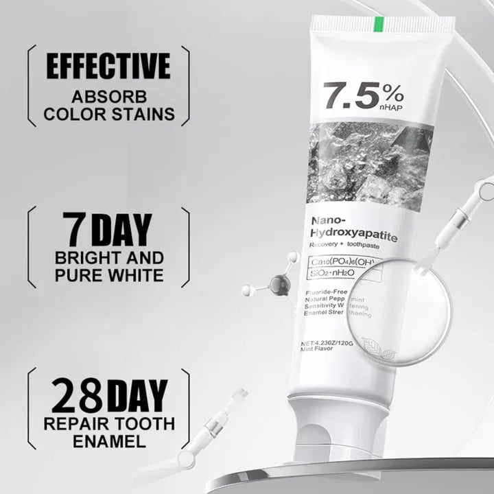 7.5% Nano Hydroxyapatite Fluoride Toothpaste for Teeth Whitening | معجون أسنان نانو هيدروكسي أباتيت 7.5% بالفلورايد لتبييض الأسنان