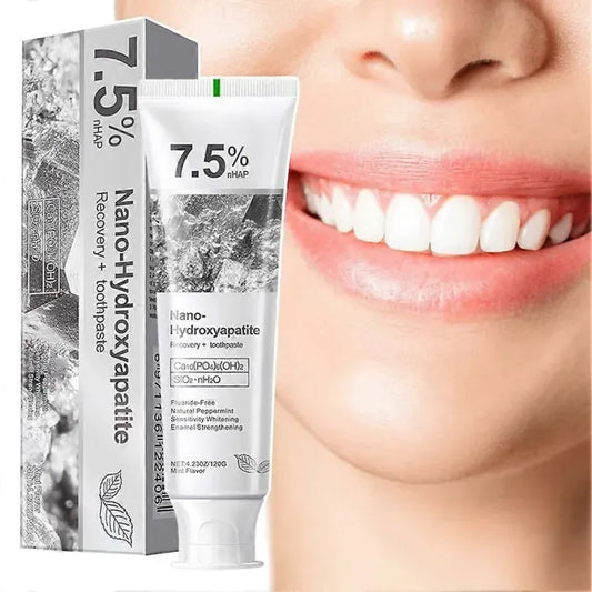 7.5% Nano Hydroxyapatite Fluoride Toothpaste for Teeth Whitening | معجون أسنان نانو هيدروكسي أباتيت 7.5% بالفلورايد لتبييض الأسنان