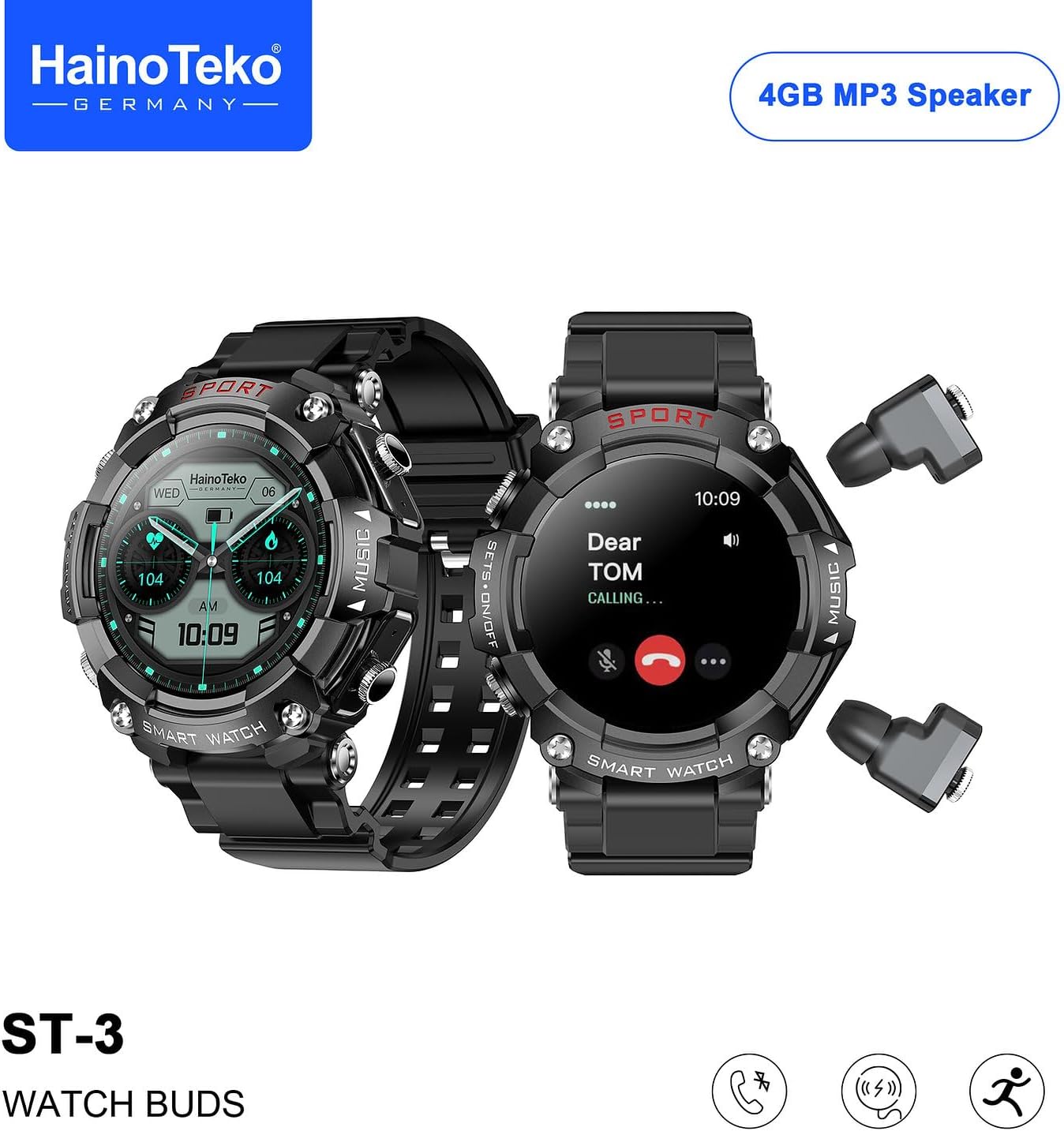 Haino Teko ST-3 Smart Watch & Wireless Earbuds | ساعة هاينو تيكو ST-3 الذكية مع سماعات لاسلكية
