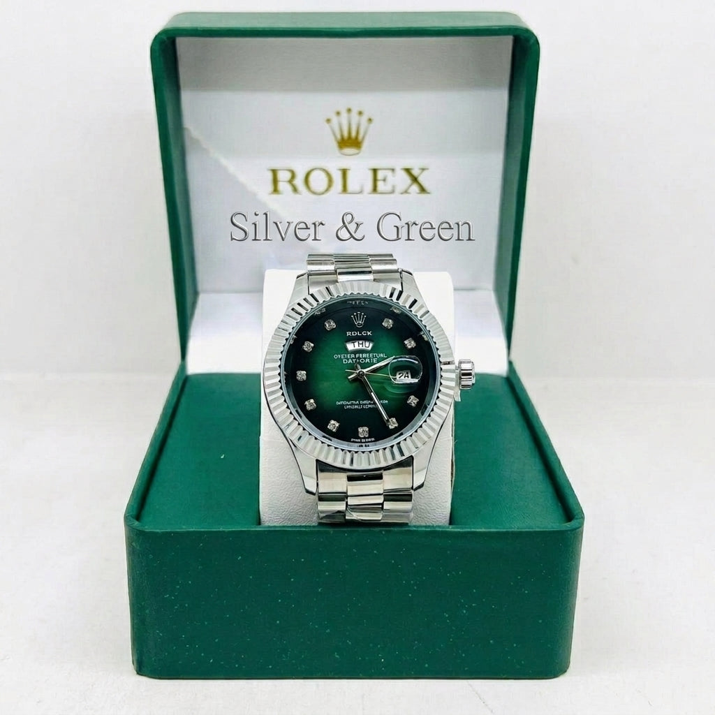 Sky-Dweller Style Premium Luxury Automatic Watch – Green Dial | Steel Jubilee Bracelet